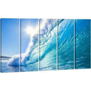 imageWieco Art Canvas Prints Wall Art Sea Waves Pictures Paintings Ready to Hang for Living Room Bedroom Home Office Decor Extra Large Modern Gallery Wrapped Giclee Seascape Beach Photo Artwork XL 5pcs10x30inchx5pcs 25x75cmx5pcs