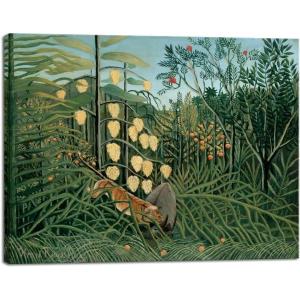 imageWieco Art Canvas Wall Art Tropical ForestBattling Tiger and Buffalo Henri Rousseau Paintings HD Canvas Prints Landscape Pictures Artwork on Canvas Wall Art for Wall Decor