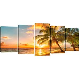 imageWieco Art Cozy Sea Canvas Print Wall Art Ocean Beach Pictures Paintings Modern Large Stretched and Framed Grace Contemporary Seascape Giclee Artwork Ready to Hang for Living Room Bedroom Home Decor10x16inchx2pcs 10x20inchx2pcs 10x24inchx1pc