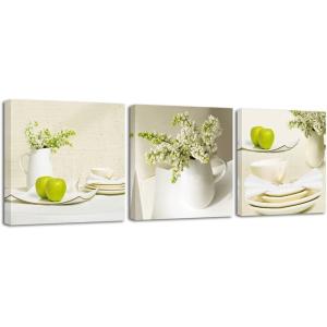 imageWieco Art Elegant Life Canvas Prints Wall Art Grace Flowers Pictures Photo Paintings for Bedroom Bar Home Decorations Modern 3 Panels Stretched and Framed Decorative Green Floral Giclee ArtworkGreen