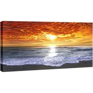 imageWieco Art Grand Sight Extra Large Modern Wrapped Giclee Canvas Prints Seascape Artwork Ocean Sea Beach Pictures Paintings on Canvas Wall Art for Living Room Bedroom Home Office Decorations 48x2448L x 24W