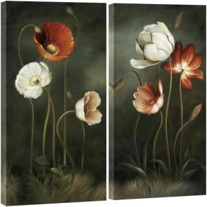 imageWieco Art Large 2 Piece Modern Floral Giclee Canvas Prints Artwork Contemporary Colorful Flowers Oil Paintings Reproduction Green Pictures on Canvas Wall Art for Living Room Bedroom Decorations