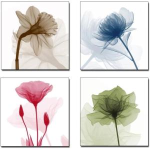 imageWieco Art Modern Floral Canvas Prints Wall Art Flickering Flowers Pictures Paintings for Living Room Bedroom Home Decorations 4 Piece Stretched and Framed Abstract Giclee Artwork Ready to Hang Decor