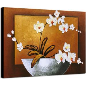 imageWieco Art Orchid Floral Oil Paintings on Canvas Wall Art Ready to Hang for Living Room Bedroom Home Decorations Modern 100 Hand Painted Modern Stretched and Framed Abstract Pretty Flower Art Work