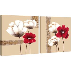 imageWieco Art Red and White Flowers Canvas Paintings Wall Art for Living Room Bedroom Home Decor Modern 2 Panels Large Gallery Wrapped Contemporary Pretty Abstract Floral Pictures24x24inchx2pcs 60x60cmx2pcs