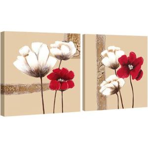 imageWieco Art Red and White Flowers Canvas Paintings Wall Art for Living Room Bedroom Home Decor Modern 2 Panels Large Gallery Wrapped Contemporary Pretty Abstract Floral Pictures12x12inchx2pcs 30x30cmx2pcs