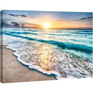 imageWieco Art Sea Waves Large Canvas Prints Wall Art Ocean Beach Pictures Paintings Ready to Hang for Living Room Bedroom Home Decorations Modern Stretched and Framed Seascape Giclee Artwork36L x 24W