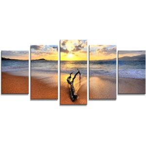 imageWieco Art Sunset Ocean Canvas Prints Wall Art Paintings Decor 5 Piece Modern Stretched and Framed Seascape Sea Beach Giclee Artwork Photo Picture Ready to Hang for Living Room Bedroom Home Decorations
