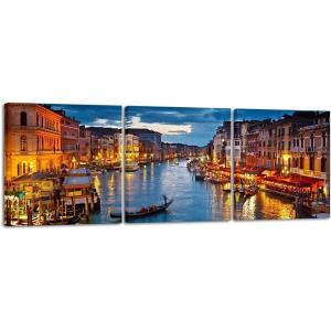imageWieco Art Venice Night 3 Piece Giclee Canvas Prints Wall Art Italy City Skyline Landscape Picture Paintings for Living Room Bedroom Home Decorations Modern Stretched and Framed Cityscape Artwork