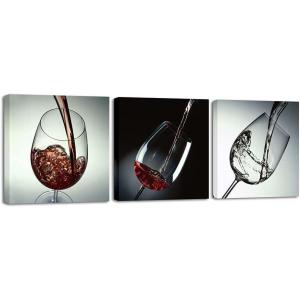 imageWieco Art Wine and Cups Large 3 Panels Contemporary Gallery Wrapped Giclee Canvas Prints Vintage Picture Paintings on Canvas Wall Art Work Ready to Hang for Living Room Kitchen Home Decorations12x12inchx3pcs 30x30cmx3pcs
