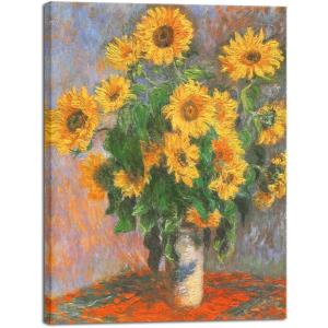 imageWieco Art Canvas Print Bonquet of Sunflowers 1880 by Claude Monet Oil Paintings Reproduction Modern Canvas Wall Art Landscape Pictures Artwork on Canvas for Home Decor Wall Decorations24L x 32W