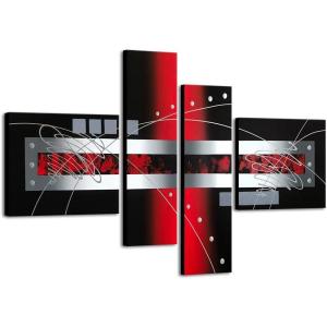 imageWieco Art Red Silver Modern Stretched and Framed 100 HandPainted Contemporary Abstract Oil Paintings on Canvas Wall Art for Home Decorations Wall Decor 4pcsSet I40x30cmx2pcs 20x60cmx2pcs