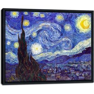 imageWieco Art Framed Art Canvas Prints of Starry Night by Vincent Van Gogh Paintings Reproduction PostImpressionism Artwork Framed Wall Art for Living Room Home Decorations Black162L x 12W