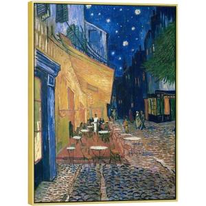 imageWieco Art Framed Art Giclee Canvas Prints of Cafe Terrace at Night Canvas Prints Wall Art by Van Gogh Paintings Abstract Framed Canvas Wall Art for Home Decor Golden Frame