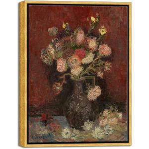 imageWieco Art Framed Canvas Wall Art Vase with Chinese Asters and Gladioli by Van Gogh Oil Paintings Modern Abstract HD Canvas Prints Flowers Artwork Pictures for Living Room Wall Decor17L x 13W