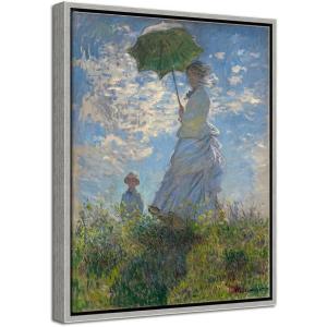 imageWieco Art Framed Wall Art Woman with a Parasol Madame Monet and Her Son of Claude Monet Famous Classic Oil Paintings Canvas Prints Wall Art for Bedroom Home Decor Silver Frame