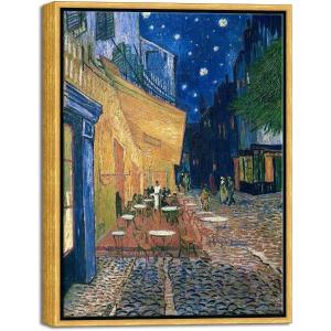 imageWieco Art Framed Wall Art of Cafe Terrace at Night by Vincent Van Gogh Paintings Reproduction Abstract Canvas Prints for Home Living Room Decorations Bronze Gold Frame