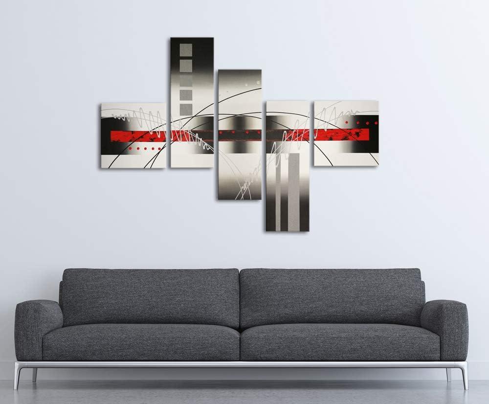imageWieco Art White Lines 100 Handpainted Stretched Canvas Wall Art for Living Room Decoration Home Decor Abstract Oil Paintings on CanvasMulticolor
