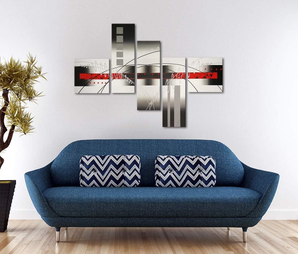 imageWieco Art White Lines 100 Handpainted Stretched Canvas Wall Art for Living Room Decoration Home Decor Abstract Oil Paintings on CanvasMulticolor