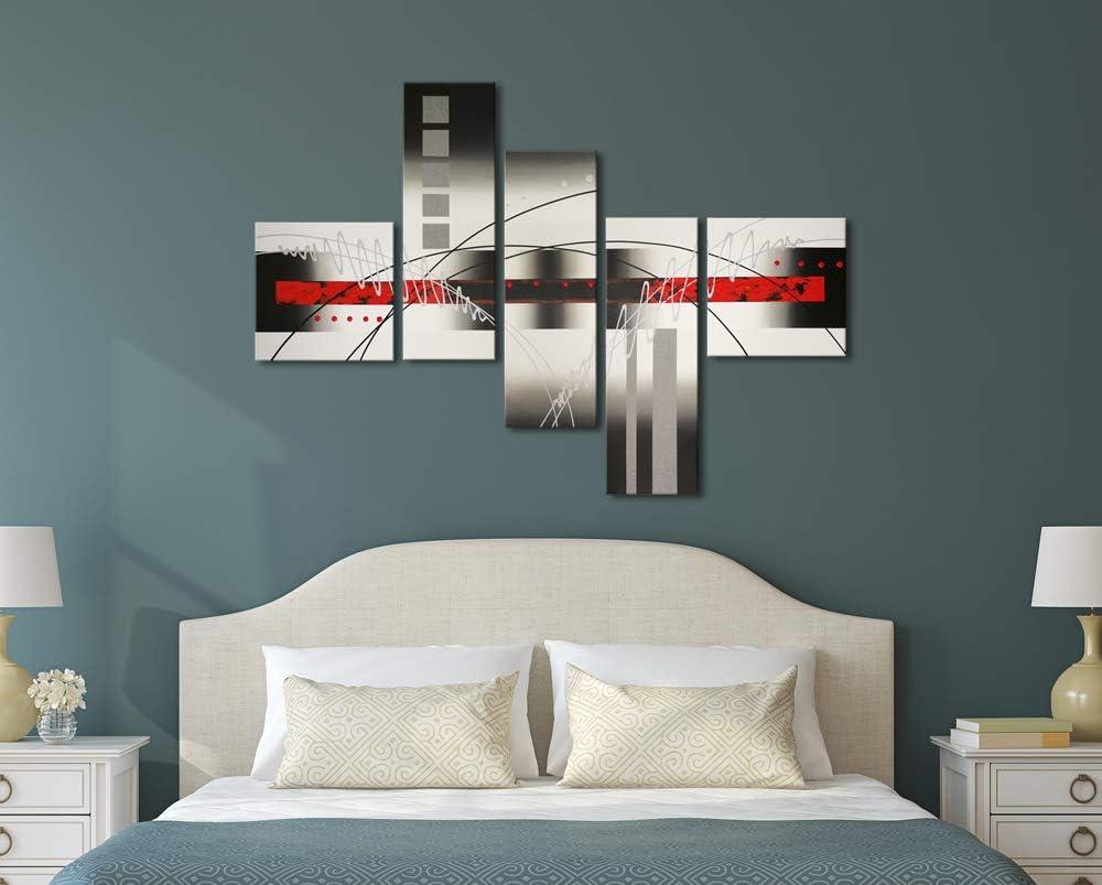 imageWieco Art White Lines 100 Handpainted Stretched Canvas Wall Art for Living Room Decoration Home Decor Abstract Oil Paintings on CanvasMulticolor