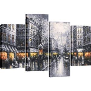 imageWieco Art 4 Panels Paris Street Canvas Prints Wall Art By Black and White Europe City Buildings Oil Paintings Reproduction Picture for Home Decorations Cityscape Artwork