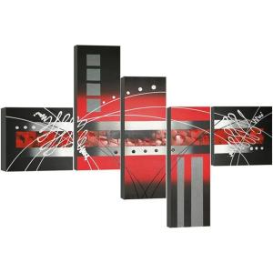 imageWieco Art Abstract Landscape Oil Paintings on Canvas Wall Art for Living Room Bedroom Home Decorations Red Clouds Silver Lines Modern 5 Piece Stretched 100 Hand Painted Grace Artwork12x12inchx2pcs 8x24inchx3pcs