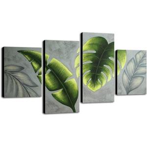 imageWieco Art Botanical Paintings Wall Art on Canvas Abstract Green Leaves Canvas Wall Art for Living Room Bedroom Wall Decor Modern Artwork for Home Decorations12x16inchx2pcs 12x24inchx2pcs
