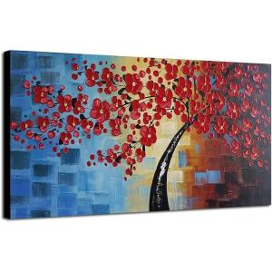 imageWieco Art Dazzling Beauty Modern Large Stretched and Framed 100 Hand Painted Red Flowers Artwork Abstract Floral Oil Paintings on Canvas Wall Art for Living Room Bedroom Home Decorations 24x4848L x 24W