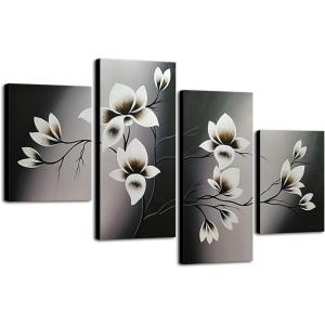 imageWieco Art Elegant Blooming Flowers Oil Paintings on Canvas Wall Art Set Ready to Hang for Living Room Bedroom Home Decor 4 Panels Modern 100 Hand Painted Stretched and Framed Abstract Floral10x12inchx2pcs 10x20inchx2pcs