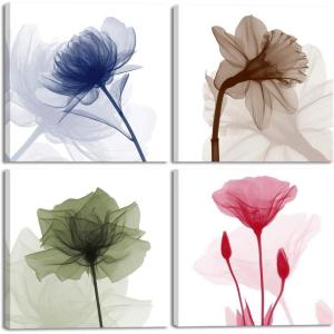 imageWieco Art Flickering Flowers Canvas Prints Wall Art Large Modern Abstract Floral Giclee Pictures Paintings for Living Room Bedroom Home Decorations 4 Piece Stretched and Framed Artwork Ready to Hang