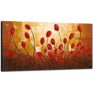 imageWieco Art Large Budding Flowers Oil Paintings on Canvas Wall Art Ready to Hang for Bedroom Kitchen Home Decorations Modern Stretched and Framed 100 Hand Painted Contemporary Abstract Floral Artwork