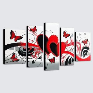 imageWieco Art Red Flower Love Butterfly Abstract Oil Paintings on Canvas Wall Art Ready to Hang for Living Room Bedroom Home Decorations Modern 5 Panels Stretched and Framed 100 Hand Painted Artwork10x16inchx2pcs 8x20inchx2pcs 8x24inchx1pc