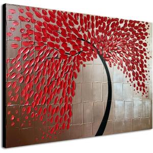 imageWieco Art Red Flower Oil Paintings on Canvas Wall Art Ready to Hang for Living Room Bedroom Kitchen Home Decorations Large Modern 100 Hand Painted Stretched and Framed Abstract Floral Artwork L
