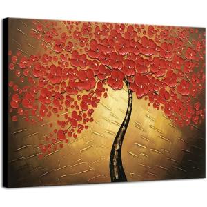 imageWieco Art Red Flowers Oil Paintings Reproduction on Canvas Wall Art Ready to Hang for Bedroom Kitchen Decoration Large Modern 100 Hand Painted Stretched and Framed Pretty Abstract Floral Artwork