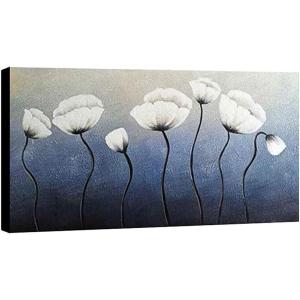 imageWieco Art White Poppy Abstract Botanic Paintings Wall Art on Canvas Mordern Canvas Wall Art for Living Room Bedroom Wall Decor Contemporary Artwork for Home Decorations