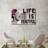 imageWieco Art Banksy Life is Beautiful Modern Gallery Wrapped Giclee Canvas Prints Artwork Grey Love Abstract Pictures Paintings on Canvas Wall Art Ready to Hang for Bedroom Home Office Decorations36L x 24W