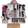 imageWieco Art Banksy Life is Beautiful Modern Gallery Wrapped Giclee Canvas Prints Artwork Grey Love Abstract Pictures Paintings on Canvas Wall Art Ready to Hang for Bedroom Home Office Decorations24L x 20W