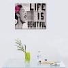 imageWieco Art Banksy Life is Beautiful Modern Gallery Wrapped Giclee Canvas Prints Artwork Grey Love Abstract Pictures Paintings on Canvas Wall Art Ready to Hang for Bedroom Home Office Decorations24L x 20W