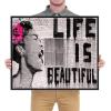 imageWieco Art Banksy Life is Beautiful Modern Gallery Wrapped Giclee Canvas Prints Artwork Grey Love Abstract Pictures Paintings on Canvas Wall Art Ready to Hang for Bedroom Home Office Decorations25L x 21W