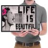 imageWieco Art Banksy Life is Beautiful Modern Gallery Wrapped Giclee Canvas Prints Artwork Grey Love Abstract Pictures Paintings on Canvas Wall Art Ready to Hang for Bedroom Home Office Decorations17L x 13W