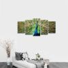 imageWieco Art The Peacock Canvas Prints Wall Art Green Animals Pictures Paintings for Living Room Bedroom Kitchen Home Decorations Wall Decor 5 Piece Modern Stretched and Framed Grace Giclee Artwork