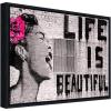 imageWieco Art Banksy Life is Beautiful Modern Gallery Wrapped Giclee Canvas Prints Artwork Grey Love Abstract Pictures Paintings on Canvas Wall Art Ready to Hang for Bedroom Home Office Decorations17L x 13W