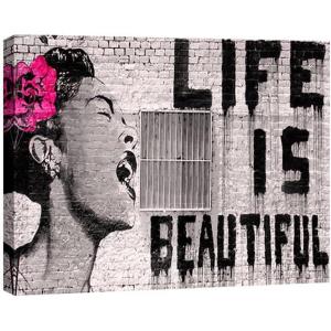 imageWieco Art Banksy Life is Beautiful Modern Gallery Wrapped Giclee Canvas Prints Artwork Grey Love Abstract Pictures Paintings on Canvas Wall Art Ready to Hang for Bedroom Home Office Decorations16L x 12W