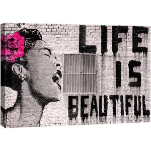 imageWieco Art Banksy Life is Beautiful Modern Gallery Wrapped Giclee Canvas Prints Artwork Grey Love Abstract Pictures Paintings on Canvas Wall Art Ready to Hang for Bedroom Home Office Decorations36L x 24W