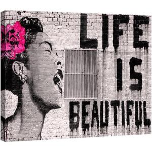 imageWieco Art Banksy Life is Beautiful Modern Gallery Wrapped Giclee Canvas Prints Artwork Grey Love Abstract Pictures Paintings on Canvas Wall Art Ready to Hang for Bedroom Home Office Decorations24L x 20W