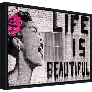 imageWieco Art Banksy Life is Beautiful Modern Gallery Wrapped Giclee Canvas Prints Artwork Grey Love Abstract Pictures Paintings on Canvas Wall Art Ready to Hang for Bedroom Home Office Decorations17L x 13W
