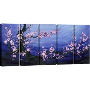 imageWieco Art Blue Plum Blossom Canvas Prints Wall Art Paintings Style Pictures for Living Room Bedroom Home Decorations Modern 5 Panels Stretched Contemporary Floral Artwork10x24x5pcs 25x60cmx5pcs