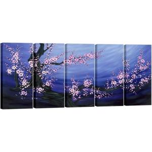 imageWieco Art Blue Plum Blossom Canvas Prints Wall Art Paintings Style Pictures for Living Room Bedroom Home Decorations Modern 5 Panels Stretched Contemporary Floral Artwork14x32x5pcs 35x80cmx5pcs