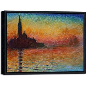 imageWieco Art Dusk in Venice Canvas Prints Wall Art of Famous Oil Paintings by Claude Monet Stretched and Framed Giclee Classic Impressionist Art work Ready to Hang for Wall Decor Living Room Bedroom17L x 13W