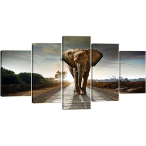 imageWieco Art Elephant Canvas Prints Wall Art Animals Pictures to Photo Paintings Decor for Living Room Bedroom Home Decorations 5 Piece Modern Stretched and Framed Grace Grey Landscape Giclee Artwork10x16inchx2pcs 10x20inchx2pcs 10x24inchx1pc